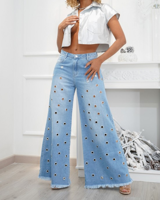 Pants Palazzo Eyelets Jeans Pants Palazzo Eyelets Jeans