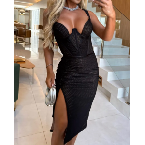 Bustier Top on a Fitted Skirt with a High Slit