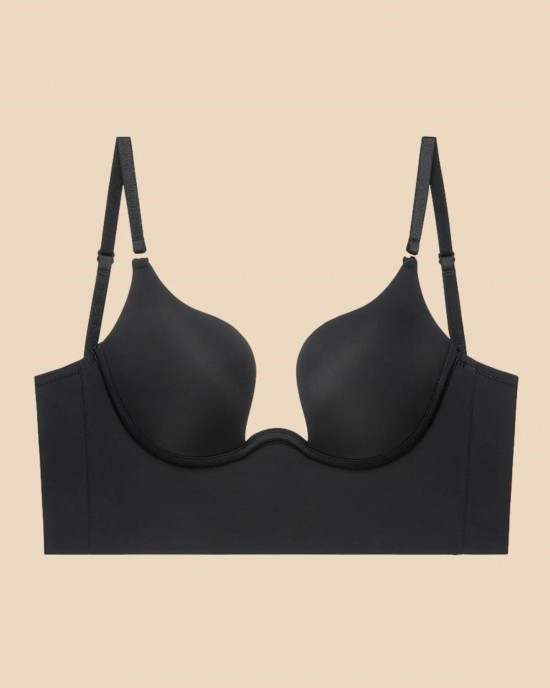 Push Up Low Back Plunge Bra Cleavage-Boosting Light Padding Bra Underwear