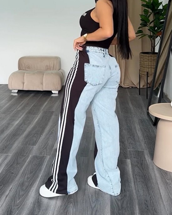 Side Striped Patchwork Baggy Jeans Side Striped Patchwork Baggy Jeans