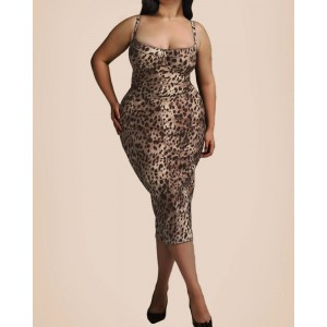 U-Neck Leopard Print Suspender Dress