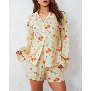 Printed Long Sleeves Button Shirt Shorts Set