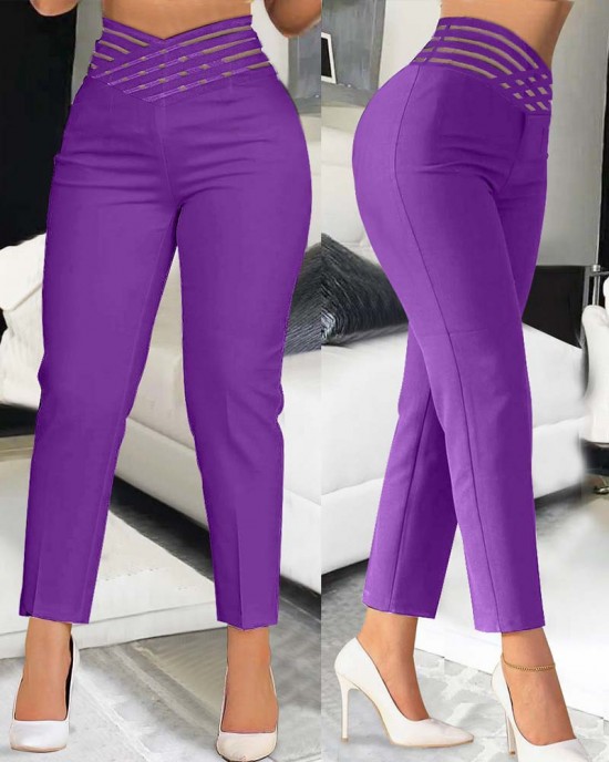 Casual Overlap Waist Hollow Out Work Pant High Waisted Pencil Stretch Pants for Women Trendy Casual Overlap Waist Hollow Out Work Pant High Waisted Pencil Stretch Pants for Women Trendy