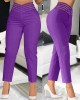 Casual Overlap Waist Hollow Out Work Pant High Waisted Pencil Stretch Pants for Women Trendy Casual Overlap Waist Hollow Out Work Pant High Waisted Pencil Stretch Pants for Women Trendy