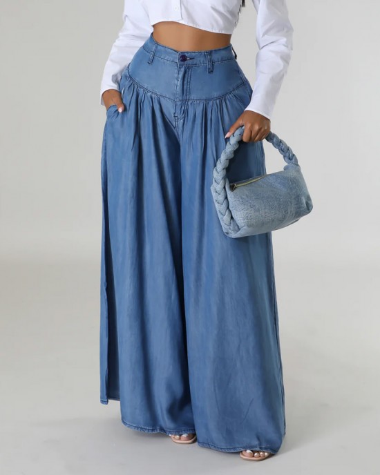 High Waist Zipper Wide Leg Denim Women Pants Jeans Casual Floor Loose Ladies Spring Longs Feminine Skirt Trousers High Waist Zipper Wide Leg Denim Women Pants Jeans Casual Floor Loose Ladies Spring Longs Feminine Skirt Trousers
