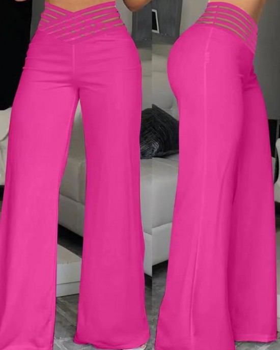 Pants Wide Leg Y2k High Waist Pants Sexy Crisscross Sheer Mesh Office Chic Flared Trousers Spicy Kpop Street Casual Korean Female Pant
