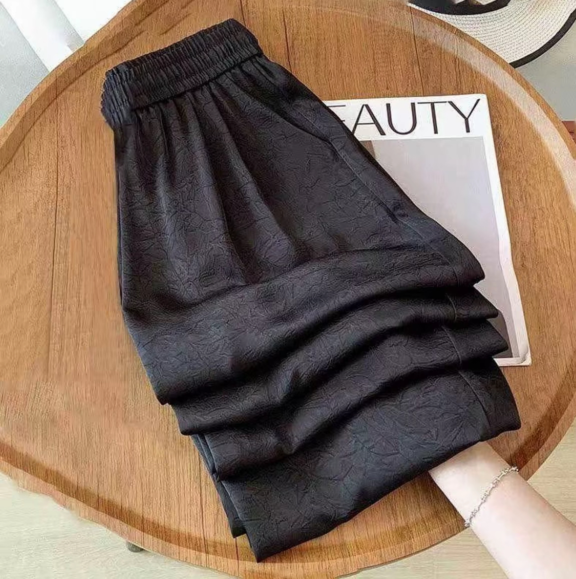 Ice Silk Versatile Pants, New Chinese Style Pure Color Casual Pants, Wide Leg Pants, Breathable Black