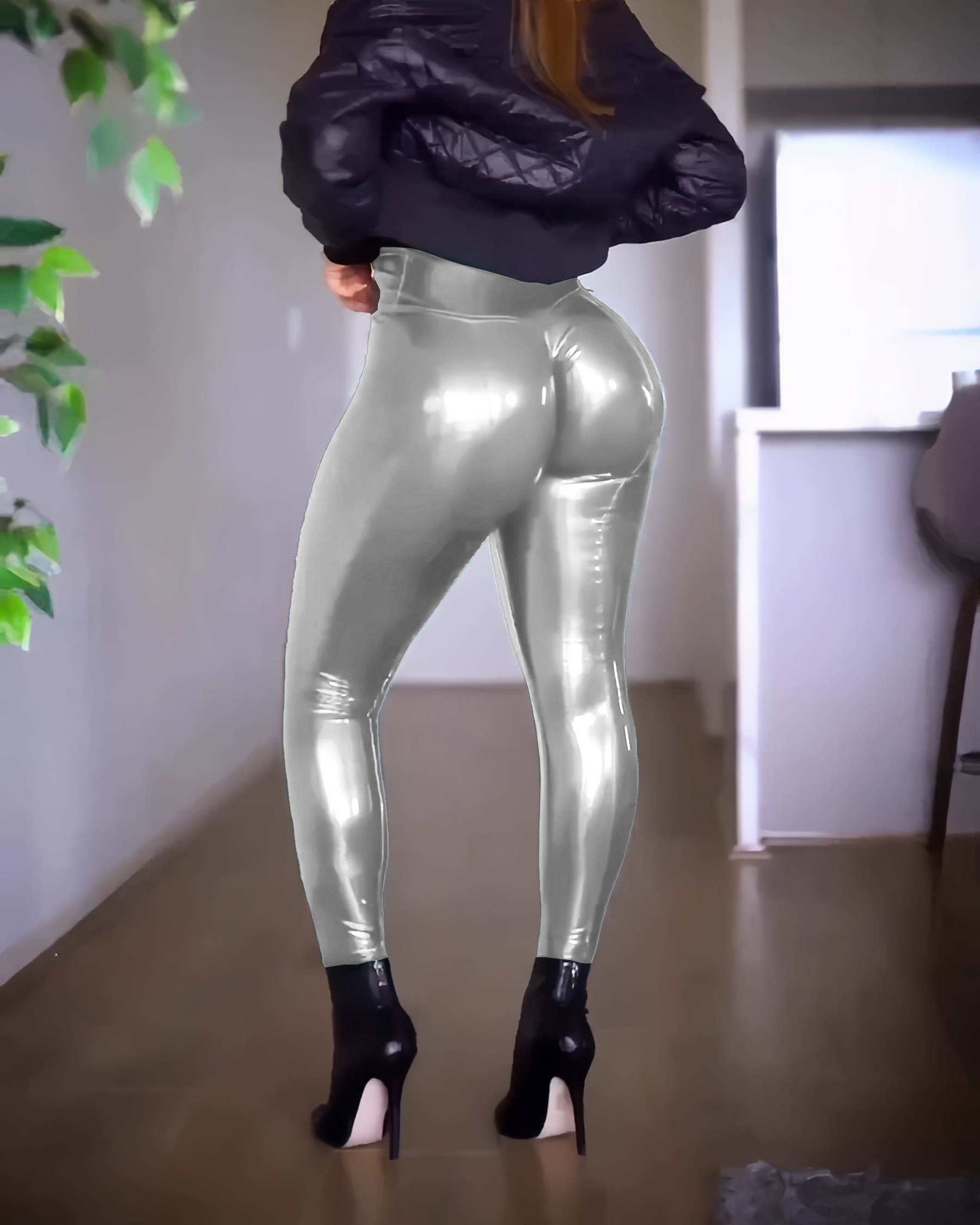 Footless Liquid Wet Look Shiny Metallic Stretch Leggings