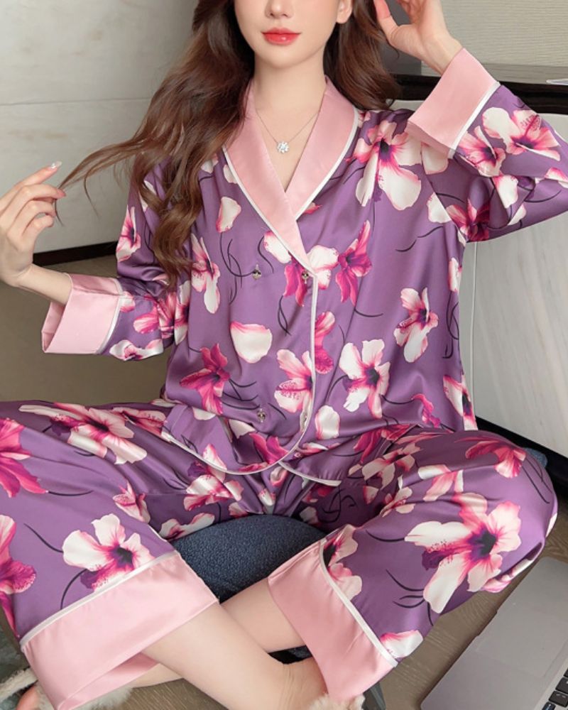 Ice Silk Printed Casual Pajamas Ice Silk Printed Casual Pajamas