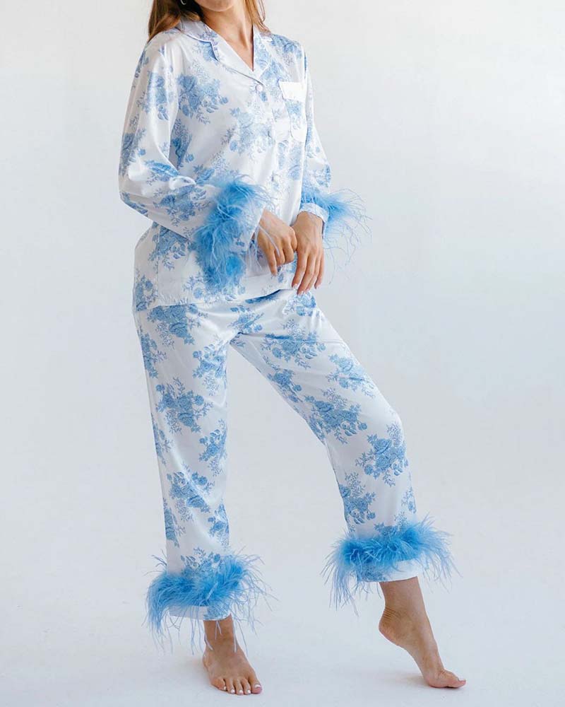 Satin Printed Long-Sleeved Suit Satin Printed Long-Sleeved Suit