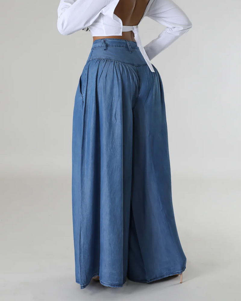 High Waist Zipper Wide Leg Denim Women Pants Jeans Casual Floor Loose Ladies Spring Longs Feminine Skirt Trousers