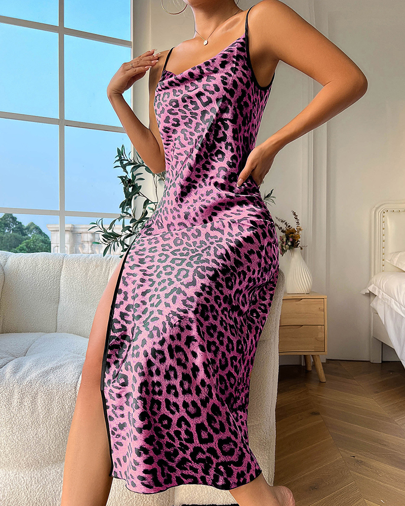 Floral Print Ice Silk Sling Nightdress Floral Print Ice Silk Sling Nightdress