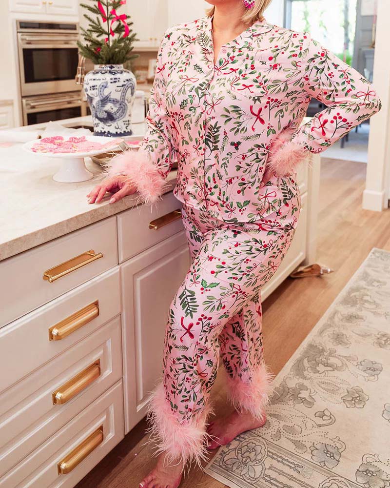 Satin Printed Long-Sleeved Suit Satin Printed Long-Sleeved Suit