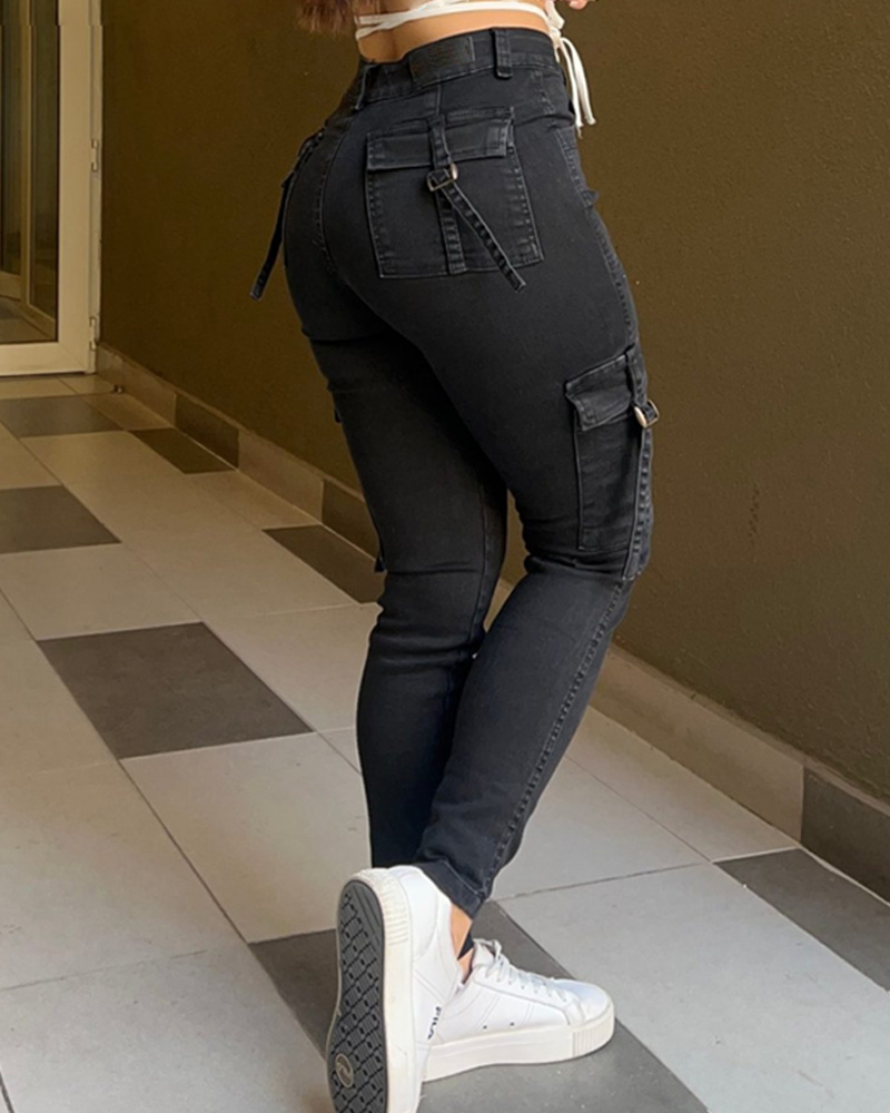 Jeans for Women Stretch Casual High Waisted Skinny Flap Pocket Shaping Jeans