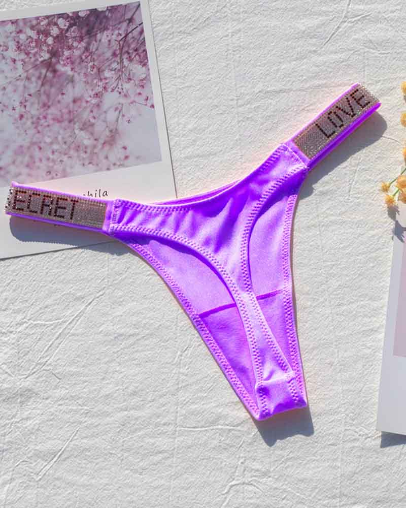 Sexy Low-Waisted Rhinestone Thong In Fine Shiny Fabrics Sexy Low-Waisted Rhinestone Thong In Fine Shiny Fabrics