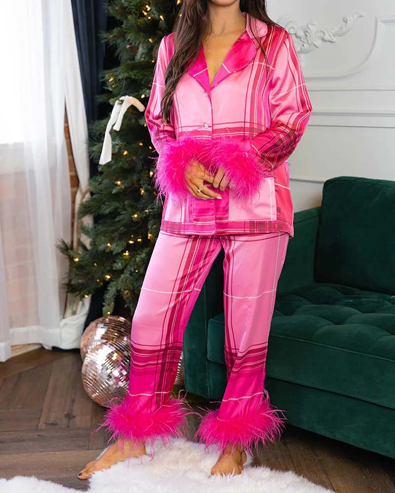 Satin Printed Long-Sleeved Suit Satin Printed Long-Sleeved Suit