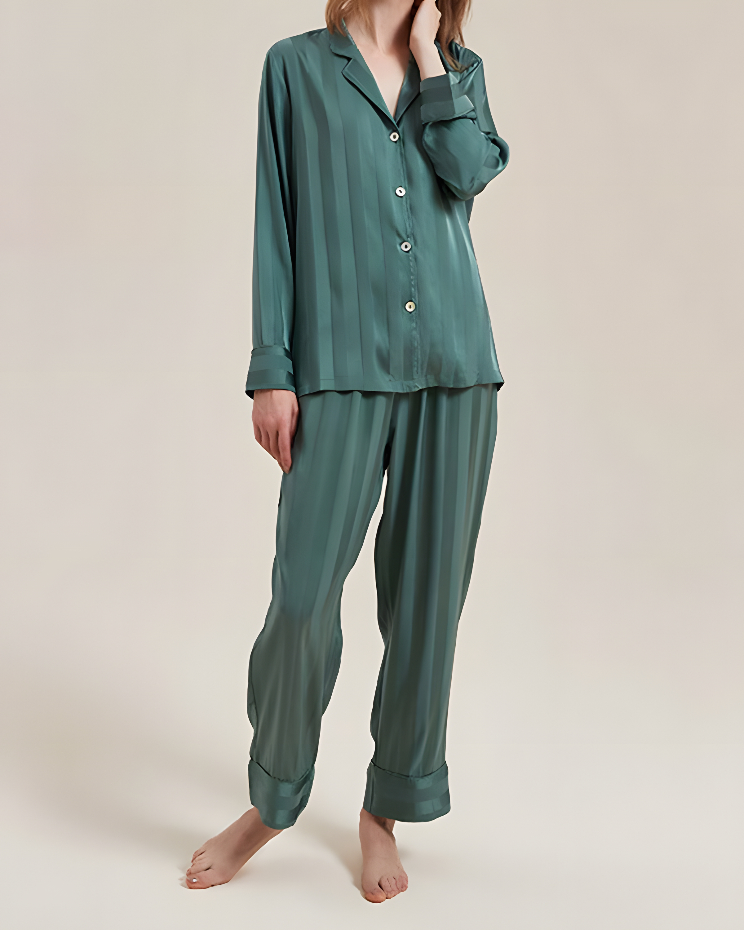 Fine Double Sided Jacquard Striped Silk Loungewear Fine Double Sided Jacquard Striped Silk Loungewear