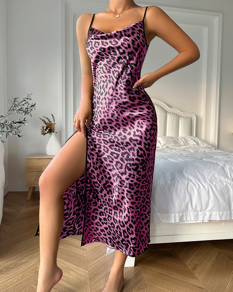 Floral Print Ice Silk Sling Nightdress Floral Print Ice Silk Sling Nightdress