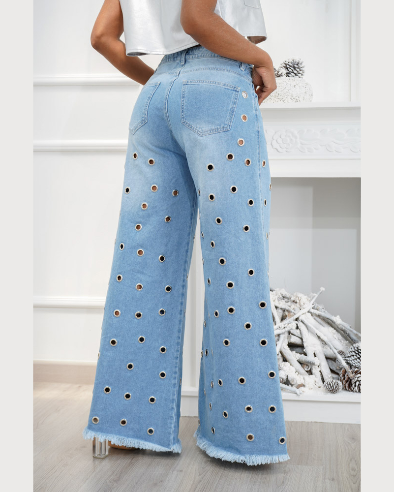 Pants Palazzo Eyelets Jeans