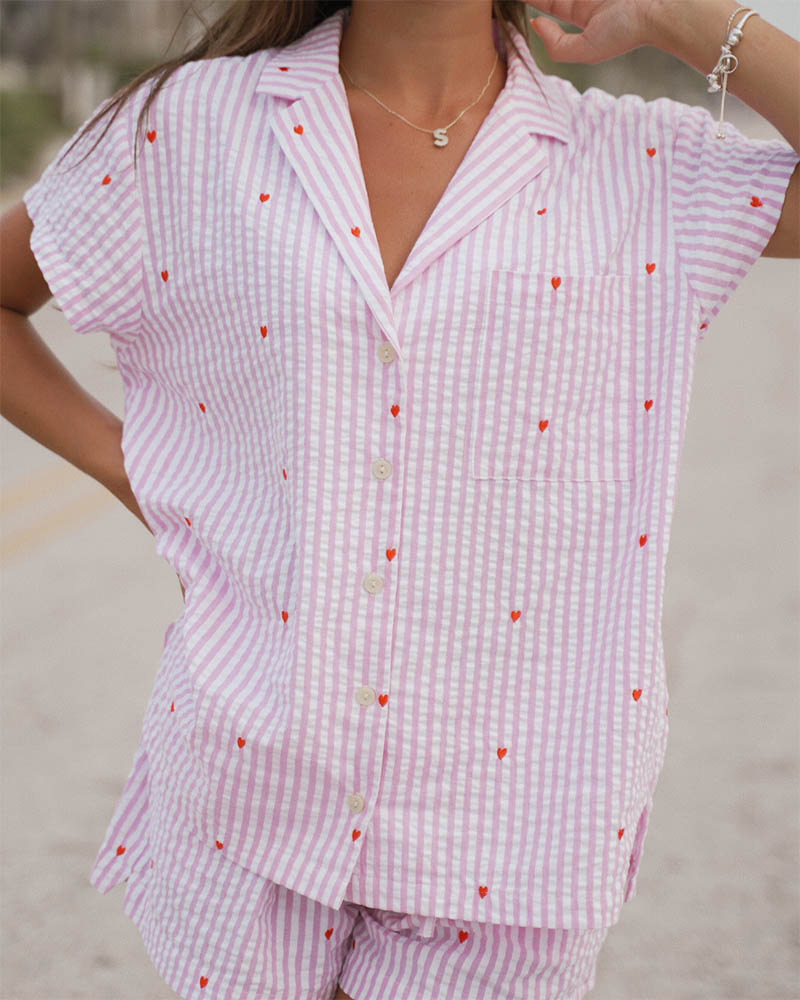 Love Striped Short Pajama Set Love Striped Short Pajama Set