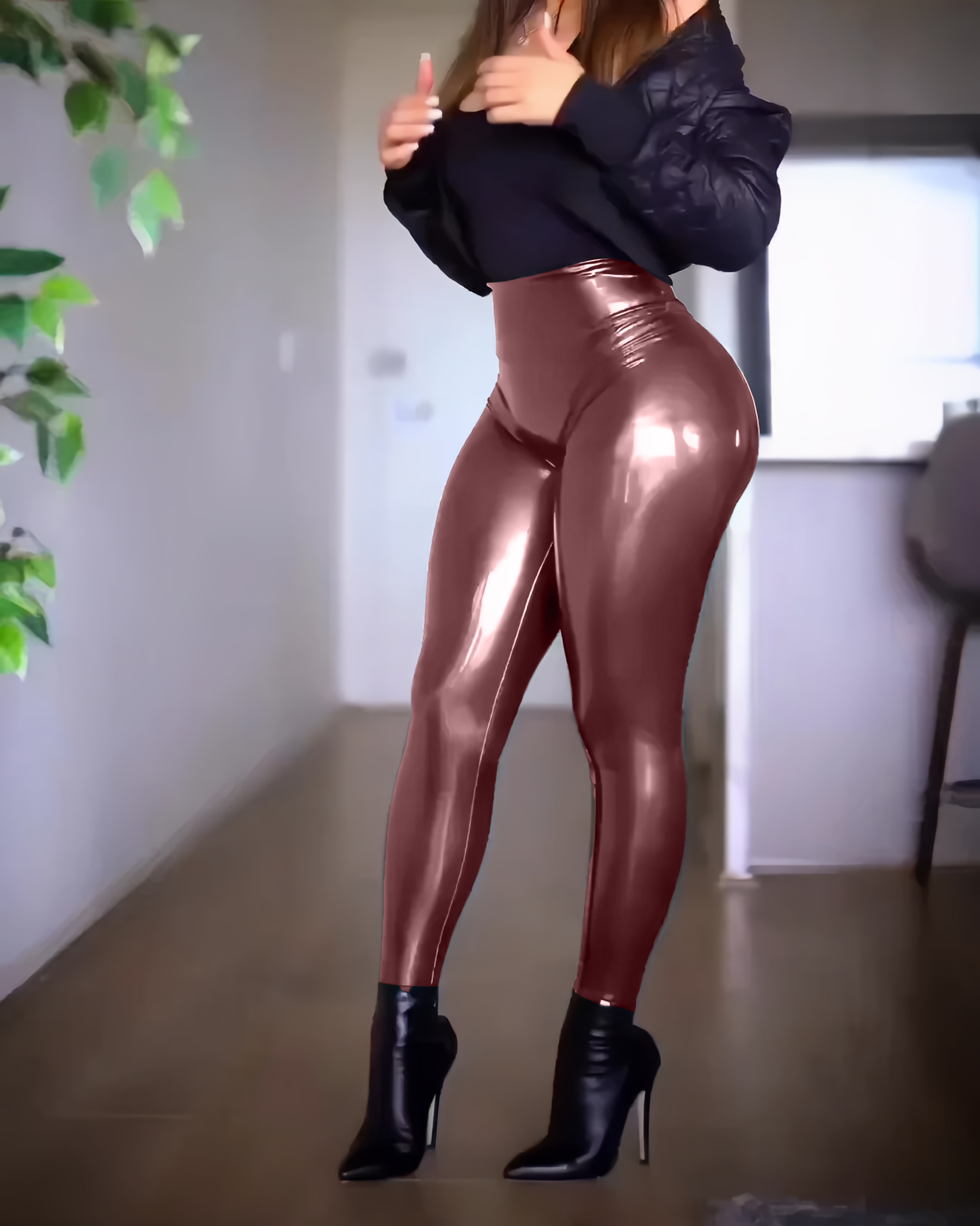 Footless Liquid Wet Look Shiny Metallic Stretch Leggings