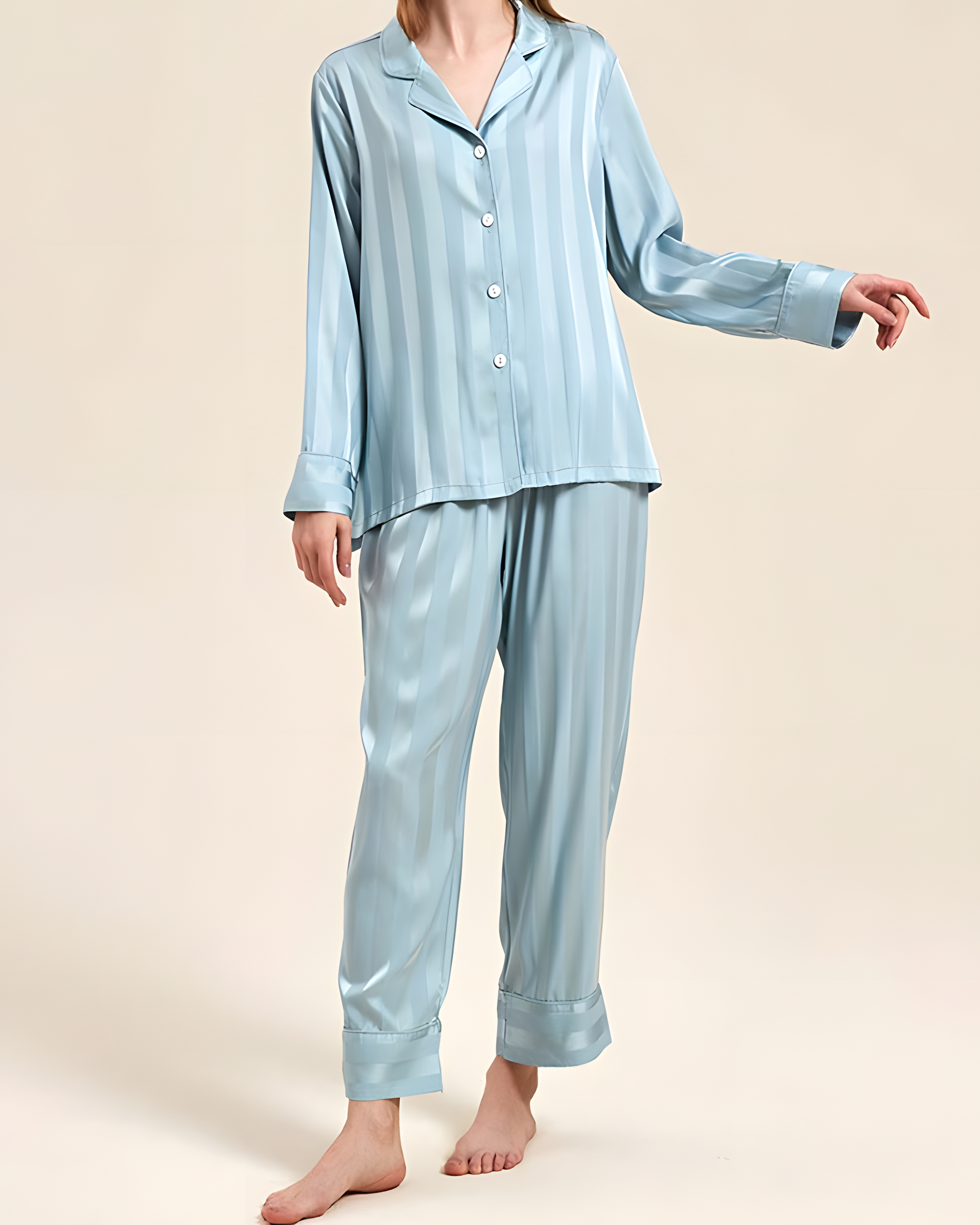 Fine Double Sided Jacquard Striped Silk Loungewear Fine Double Sided Jacquard Striped Silk Loungewear