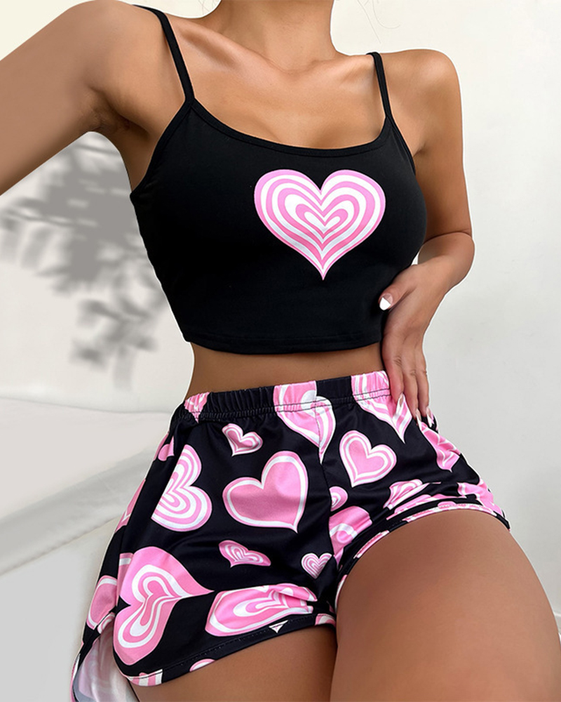 Suspender Print Top Shorts Pajama Set Suspender Print Top Shorts Pajama Set