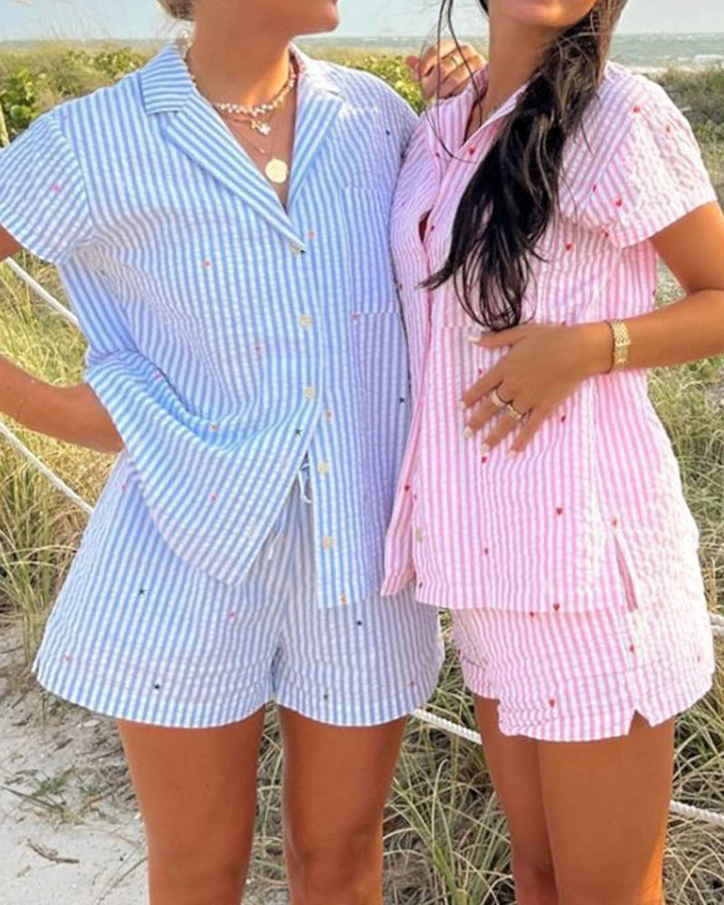 Love Striped Short Pajama Set Love Striped Short Pajama Set