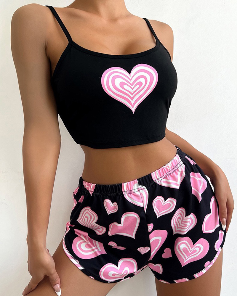 Suspender Print Top Shorts Pajama Set Suspender Print Top Shorts Pajama Set