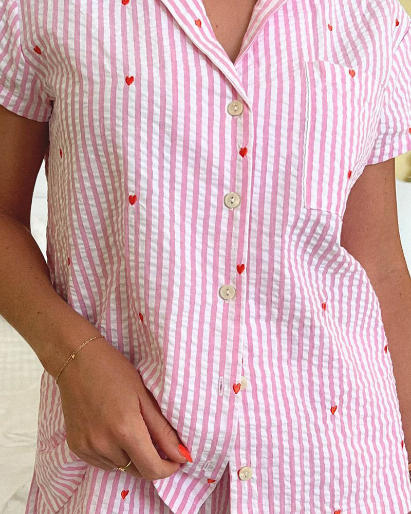 Love Striped Short Pajama Set Love Striped Short Pajama Set
