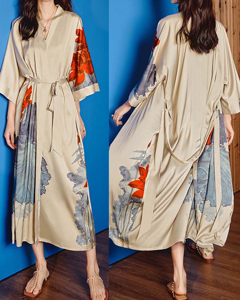 Light Luxury Satin Satin Pajamas With Three-Quarter Sleeves Light Luxury Satin Satin Pajamas With Three-Quarter Sleeves