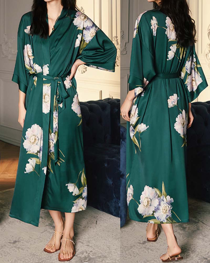 Light Luxury Satin Satin Pajamas With Three-Quarter Sleeves Light Luxury Satin Satin Pajamas With Three-Quarter Sleeves