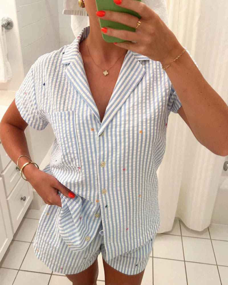 Love Striped Short Pajama Set Love Striped Short Pajama Set