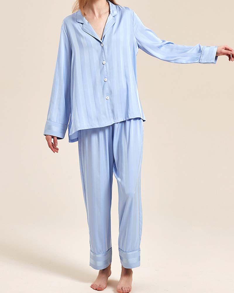 Fine Double Sided Jacquard Striped Silk Loungewear Fine Double Sided Jacquard Striped Silk Loungewear