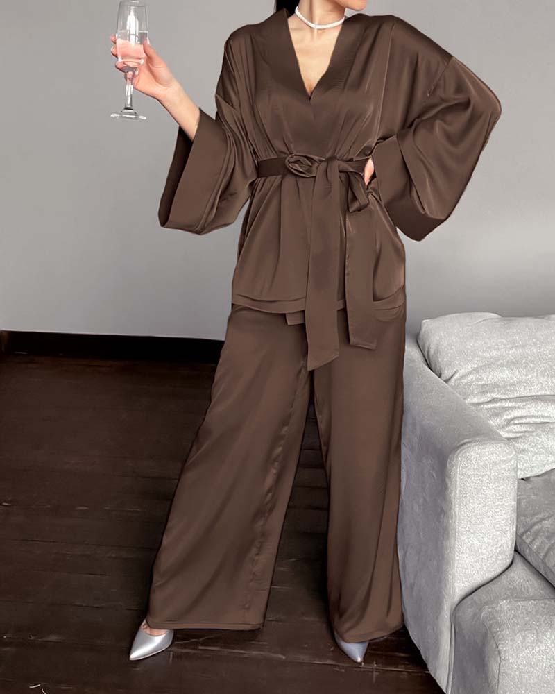 Satin Tinted Shirt With Lace-Up Nightgown Satin Tinted Shirt With Lace-Up Nightgown