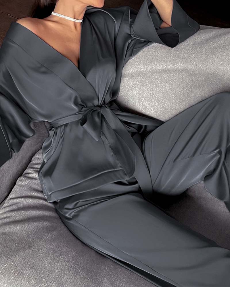 Satin Tinted Shirt With Lace-Up Nightgown Satin Tinted Shirt With Lace-Up Nightgown