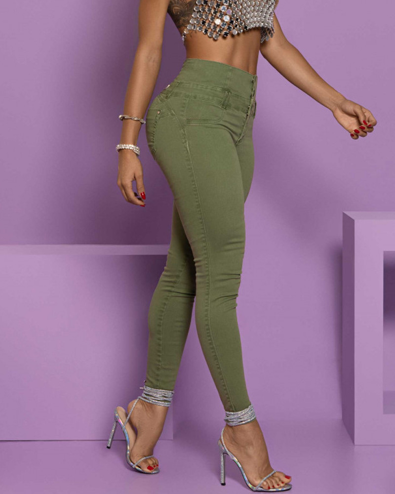 High-Waisted, Back-Zip Skinny Jeans