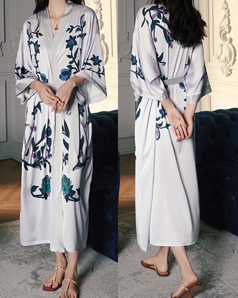 Light Luxury Satin Satin Pajamas With Three-Quarter Sleeves Light Luxury Satin Satin Pajamas With Three-Quarter Sleeves