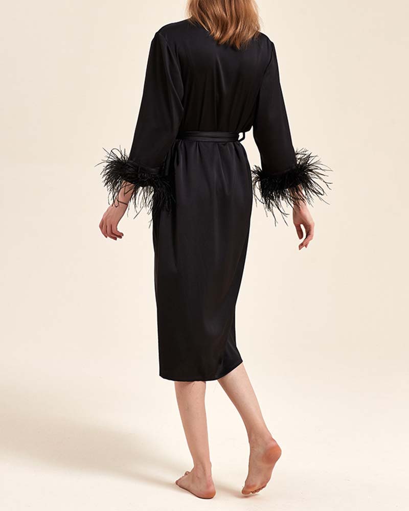 Ice Silk Satin Cuff Feather Robe Ice Silk Satin Cuff Feather Robe