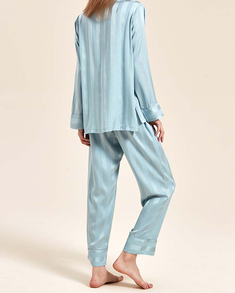 Fine Double Sided Jacquard Striped Silk Loungewear Fine Double Sided Jacquard Striped Silk Loungewear