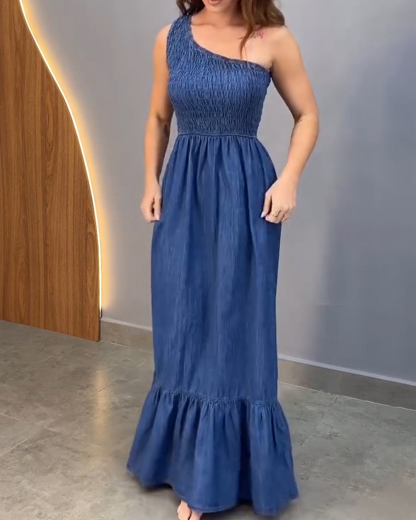 Off-the-Shoulder Slimming Denim Dress Off-the-Shoulder Slimming Denim Dress