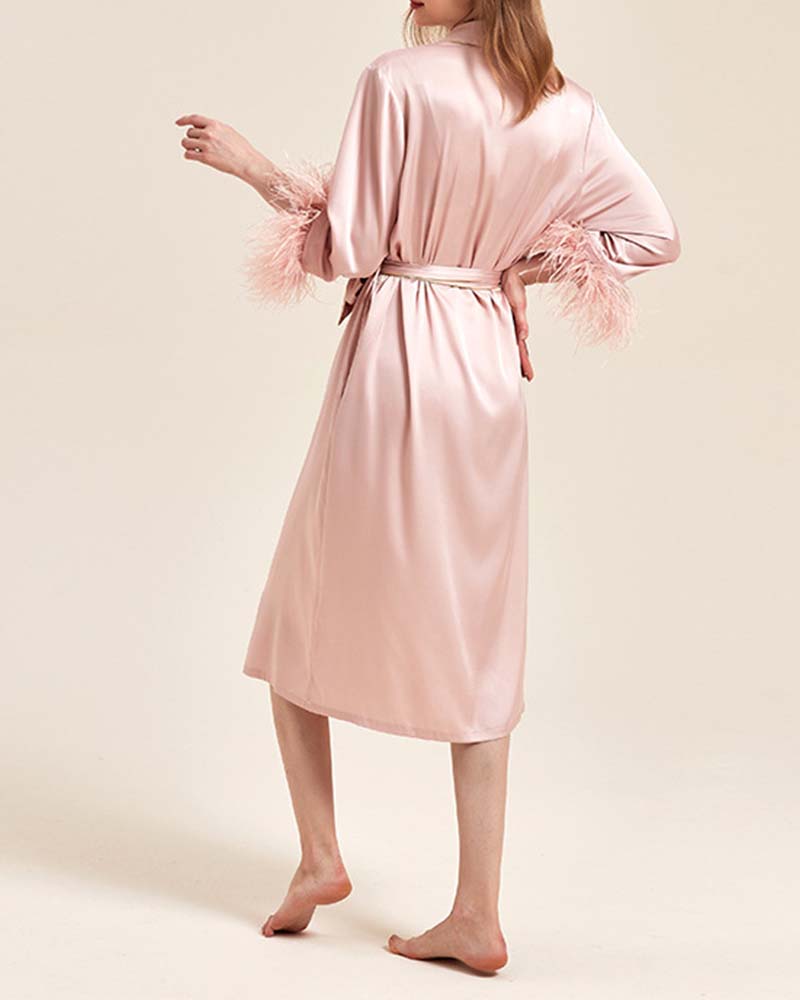 Ice Silk Satin Cuff Feather Robe Ice Silk Satin Cuff Feather Robe