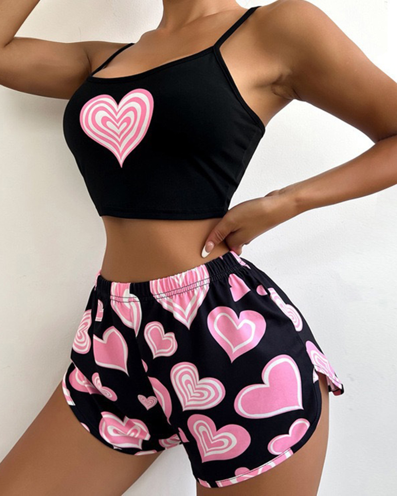Suspender Print Top Shorts Pajama Set Suspender Print Top Shorts Pajama Set