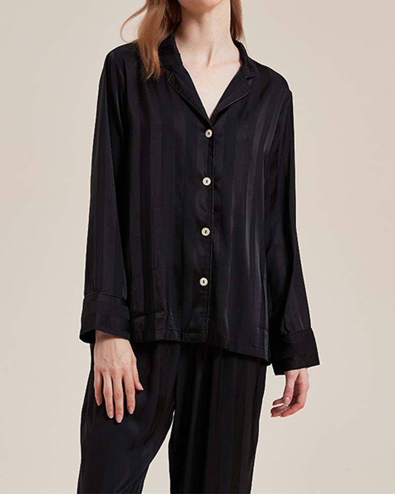 Fine Double Sided Jacquard Striped Silk Loungewear Fine Double Sided Jacquard Striped Silk Loungewear