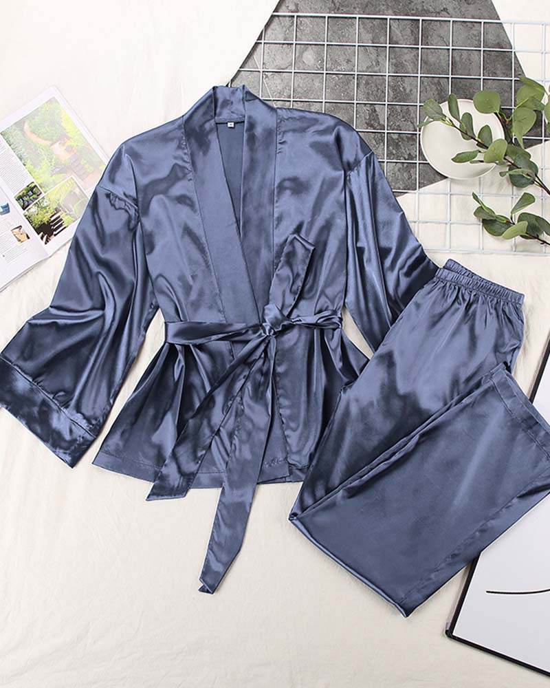 Satin Tinted Shirt With Lace-Up Nightgown Satin Tinted Shirt With Lace-Up Nightgown