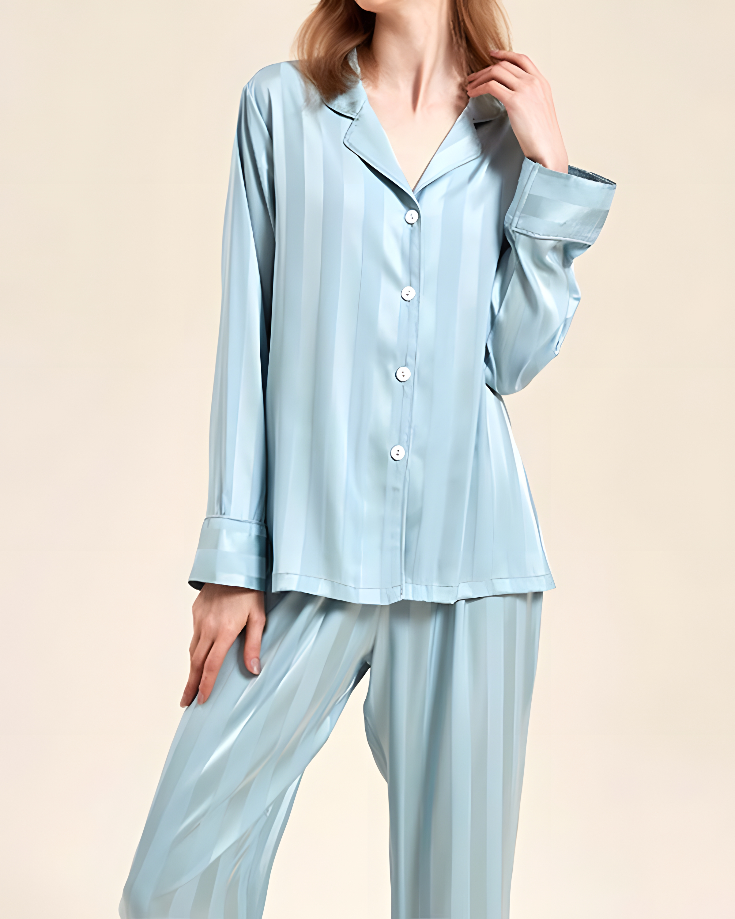 Fine Double Sided Jacquard Striped Silk Loungewear Fine Double Sided Jacquard Striped Silk Loungewear
