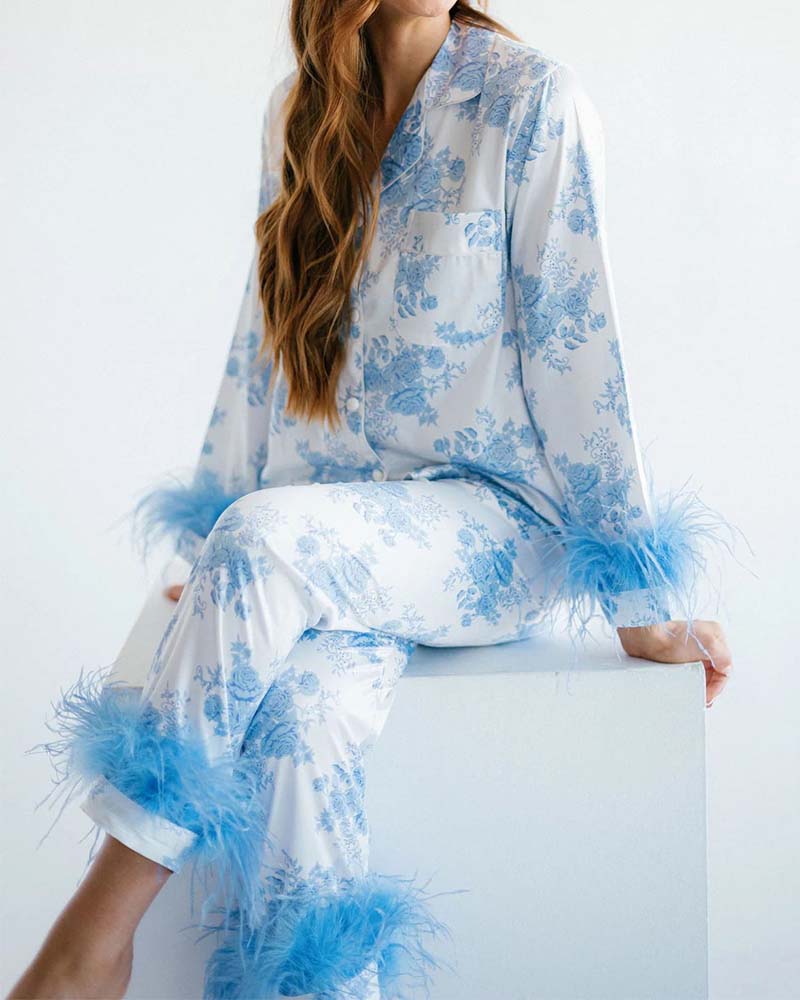 Satin Printed Long-Sleeved Suit Satin Printed Long-Sleeved Suit
