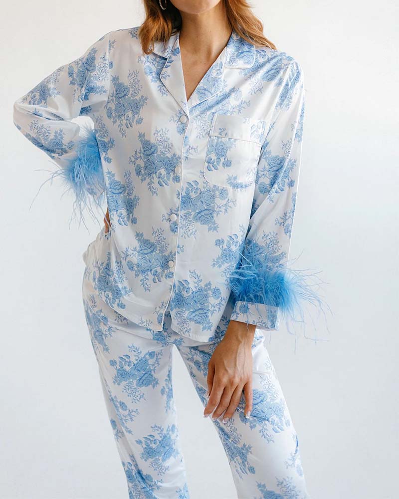 Satin Printed Long-Sleeved Suit Satin Printed Long-Sleeved Suit