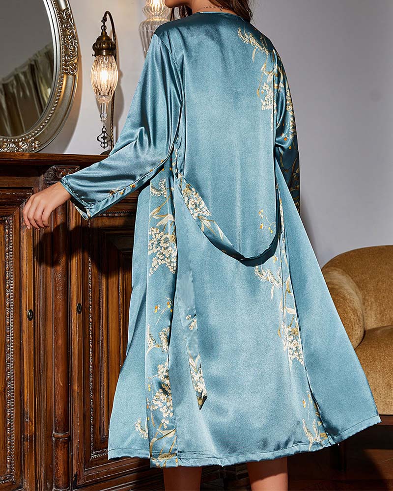 Lace-Up Robe And Nightdress Two-Piece Set Lace-Up Robe And Nightdress Two-Piece Set