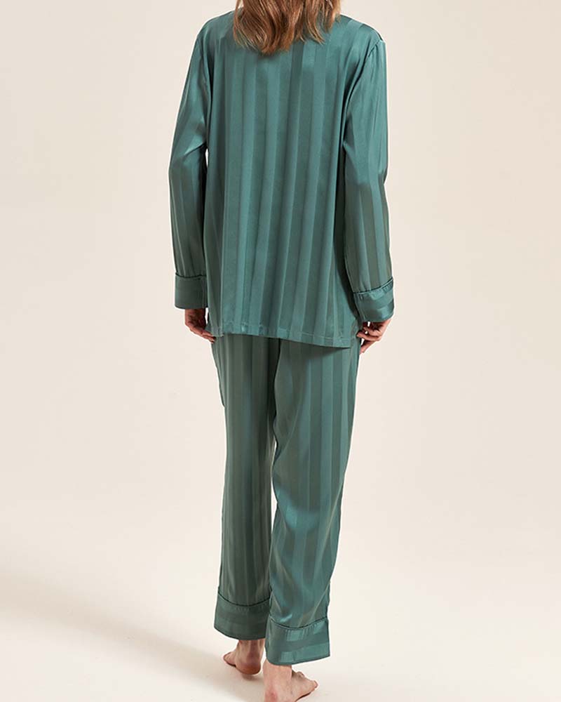 Fine Double Sided Jacquard Striped Silk Loungewear Fine Double Sided Jacquard Striped Silk Loungewear